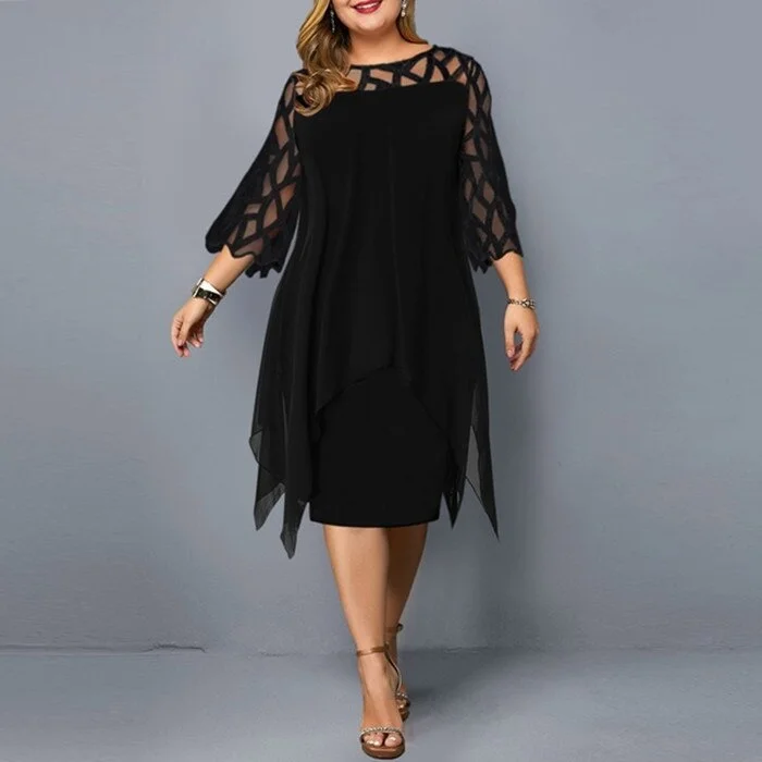 Plus Size  5XL 6XL Lace 2021 woman dress Mesh Sexy Elegant Midi Party Dresses Red Black Green Purple Loose Hellow Women Clothing
