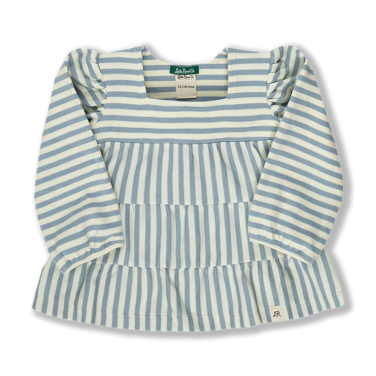 Cloud Blue Classic Stripe Peasant Blouse