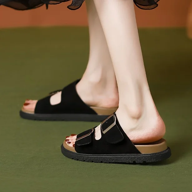 Breakj Breakj Bucken Cool Slippers Women Summer Wear Double Belt Buckle Soft Bottom Thick Bottom Leisure Cold Drag