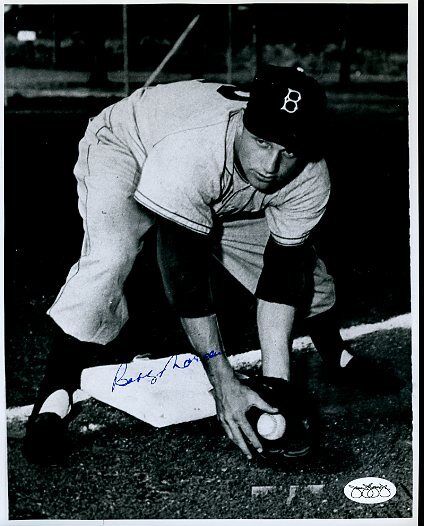 Bobby Morgan Brooklyn Dodgers Signed Jsa Sticker 8x10 Photo Poster painting Authentic Autograph