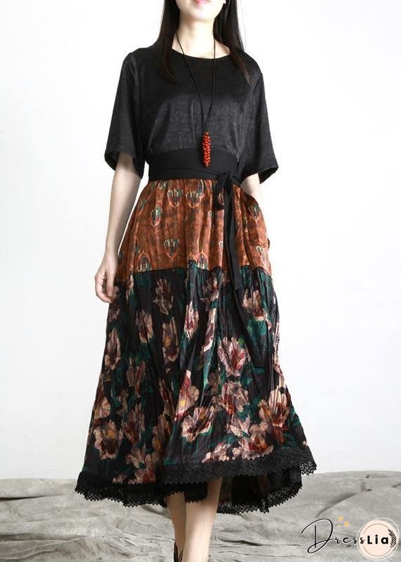 Unique Black Print Patchwork Vacation Summer Chiffon Dress