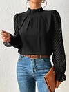 Women's Elegant High Collar Spliced Wave Pattern Chiffon Long Sleeve Top Shirt