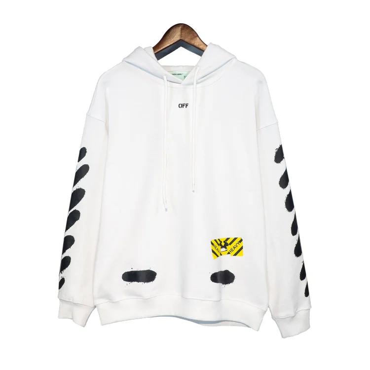 Off White Hoodie Autumn and Winter Splash-Ink Paint Speed Bump Hooded Sweater for Men and Women
