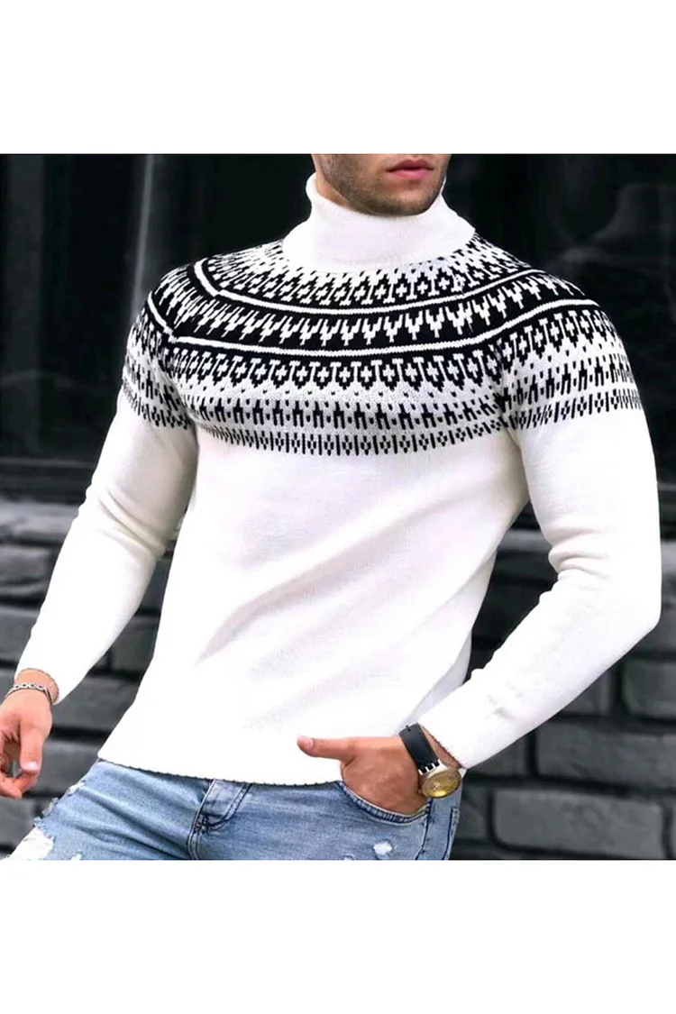 Casual Jacquard Print High Neck Slim Fit Top