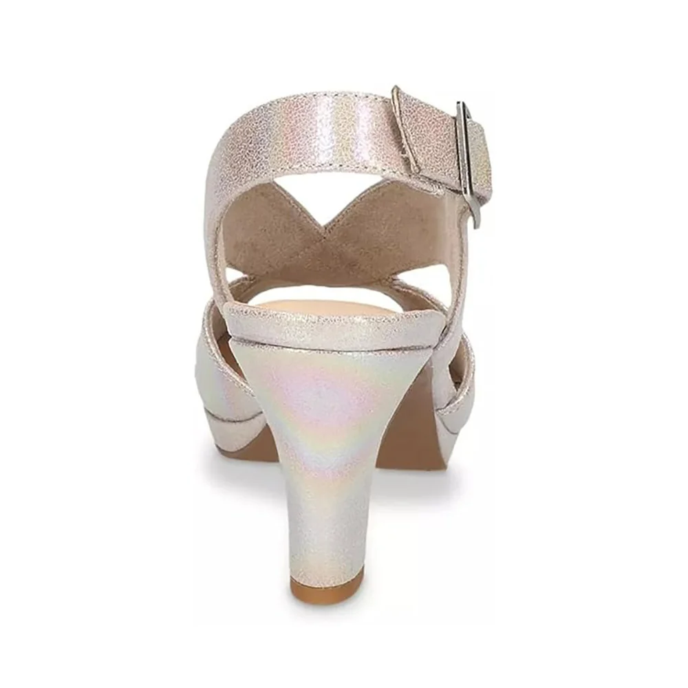 Champagne Peep Toe Cross Straps Platform Slingback Women's Sandals