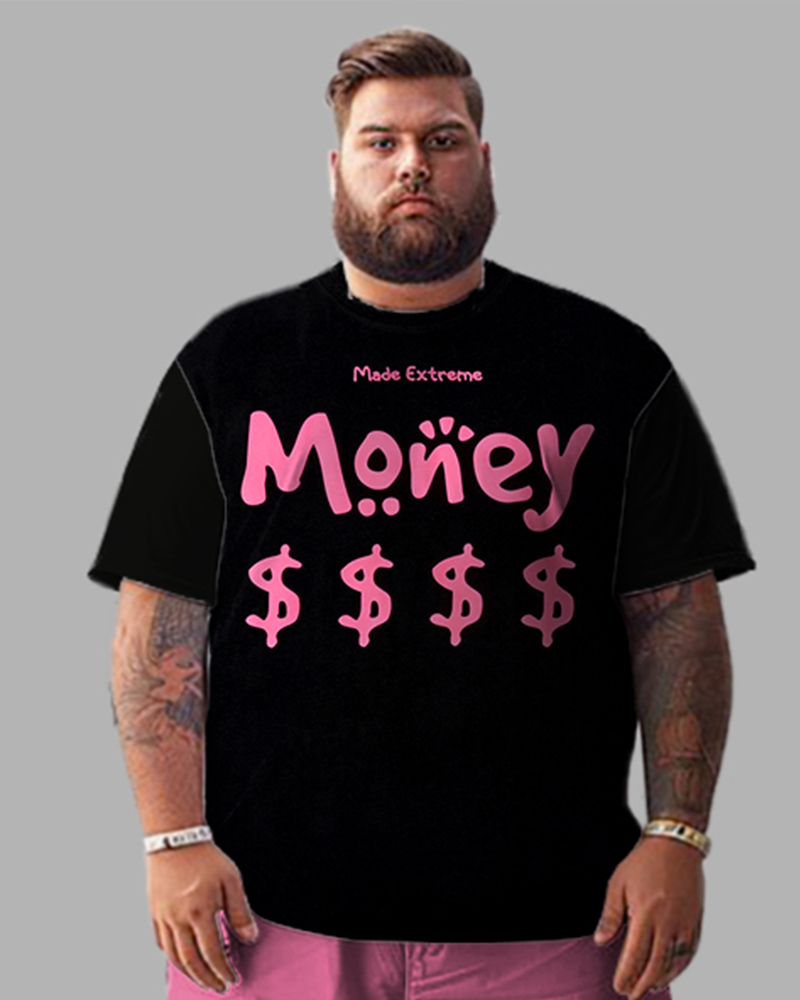 Men's Plus Size Casual Money Letter Print T-Shirt Shorts Suit