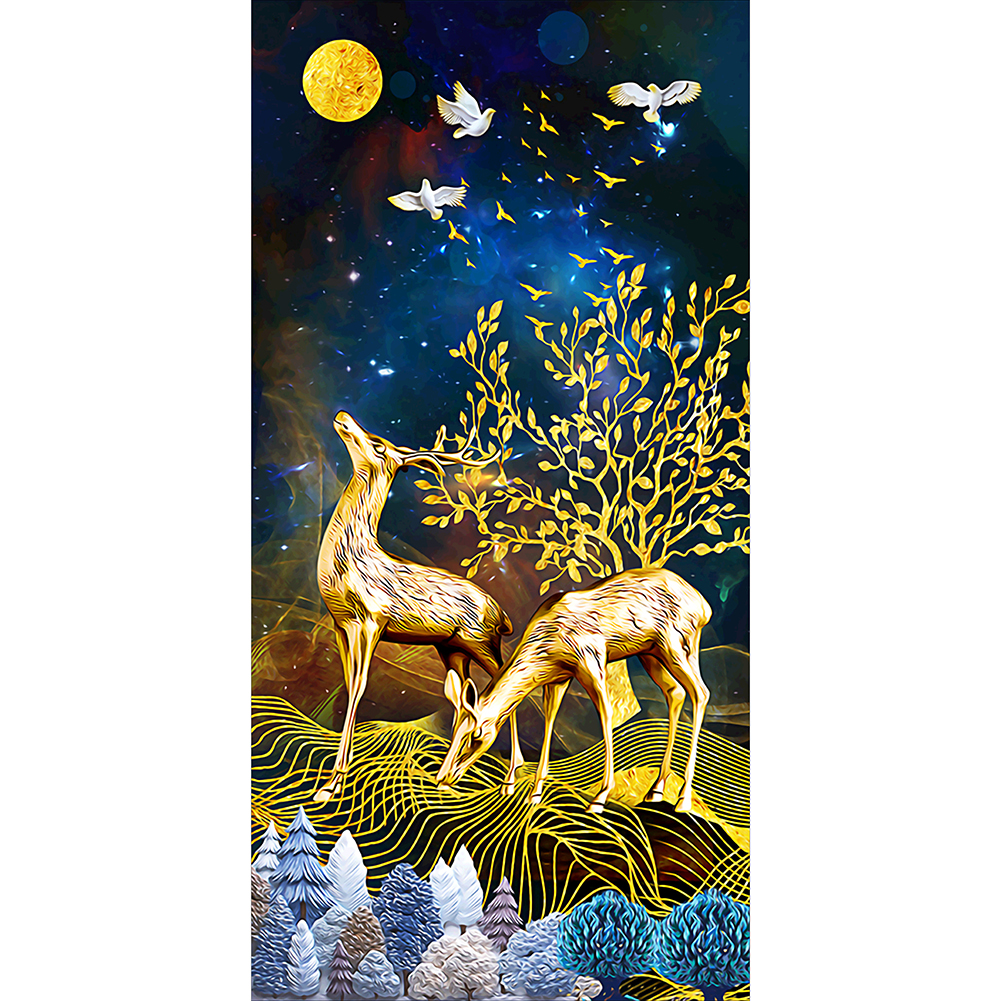 

45*85CM - Round Drill Diamond Painting - Two Lucky Deer, 501 Original