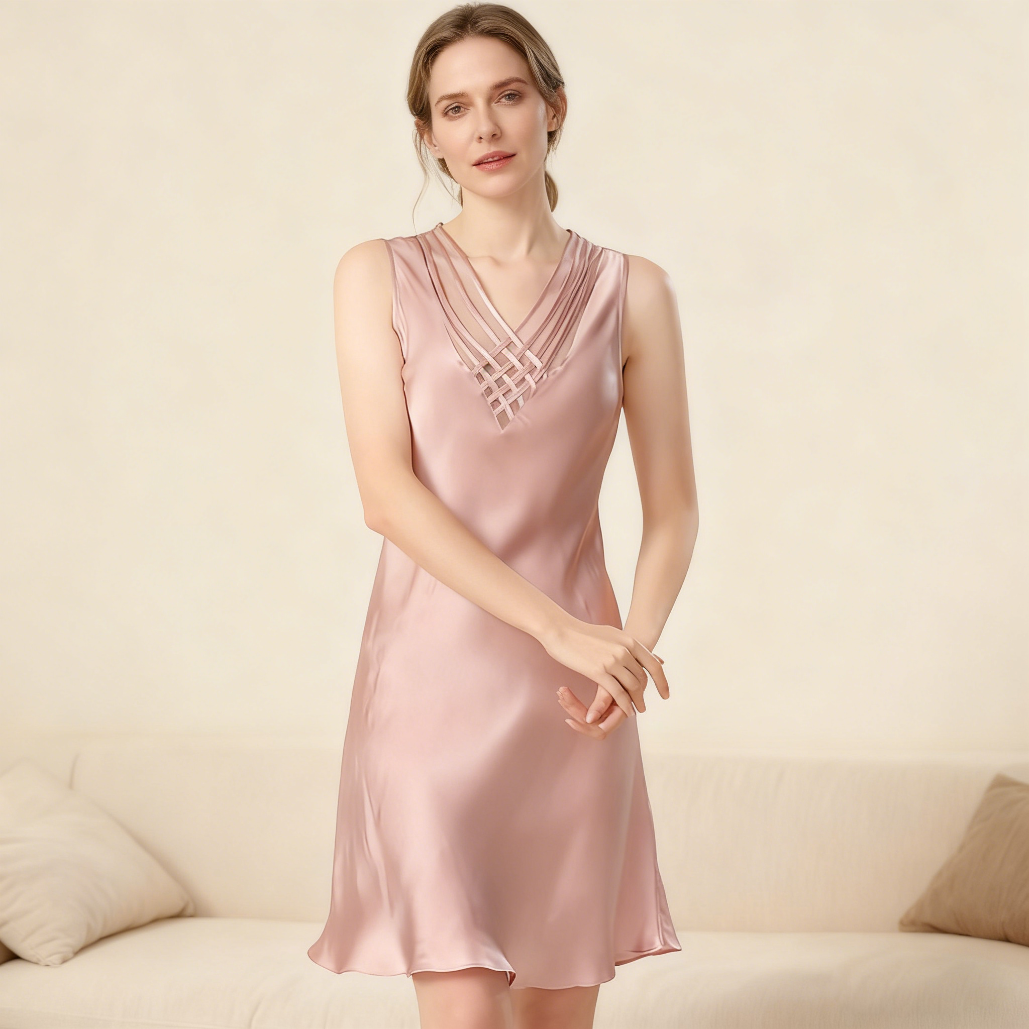 19 Momme Beautiful Special Design Silk Women's Silk Nightgown REAL SILK LIFE