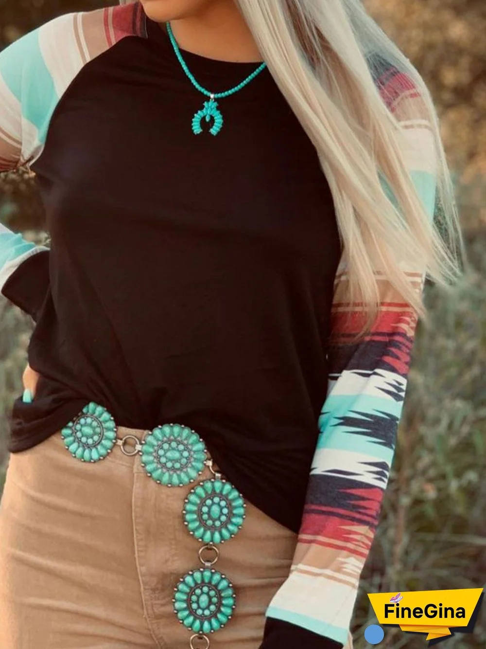 Geometric Long Sleeve Paneled T-shirt