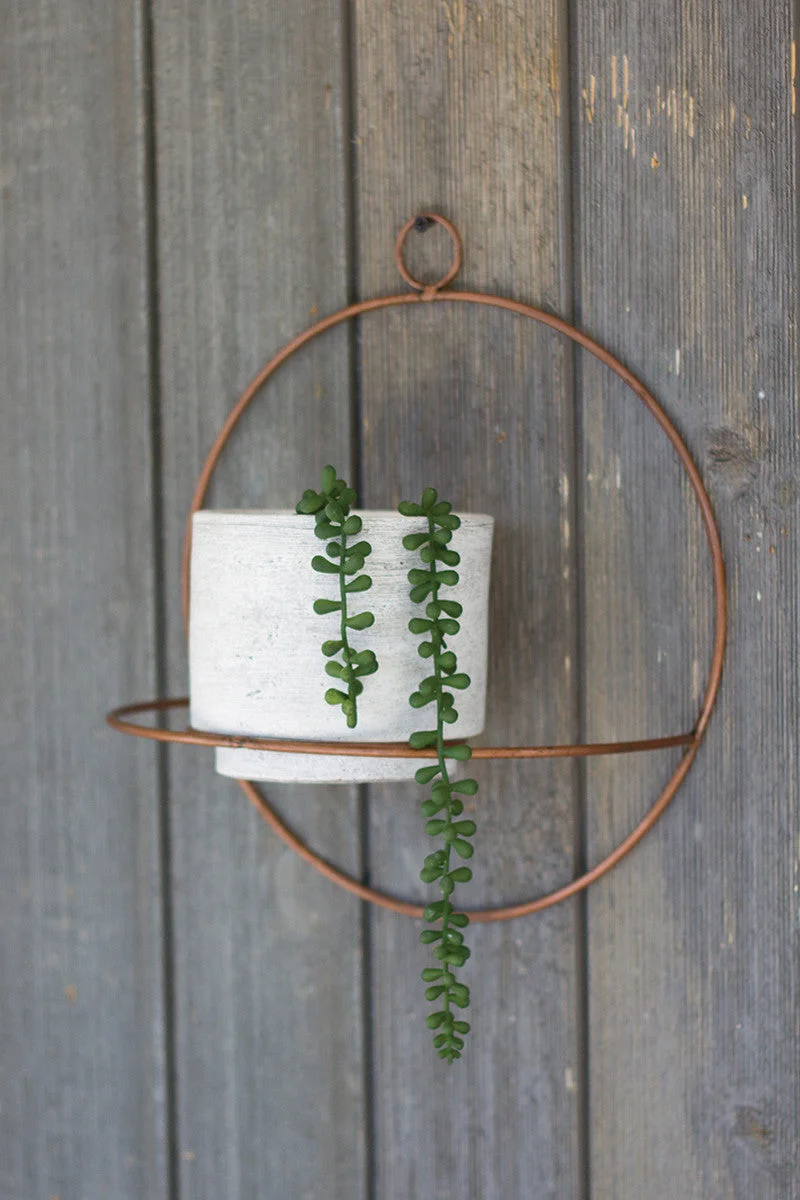 White Wash Clay Pot W Copper Finish Round Wall Hanging Planter By Kalalou