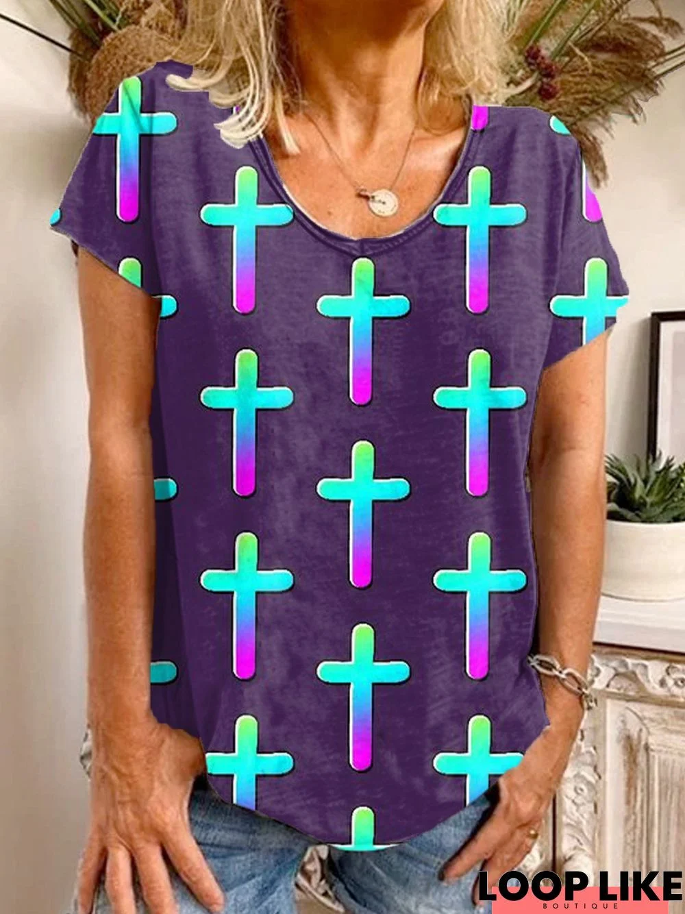 Easter cross casual top lucky top