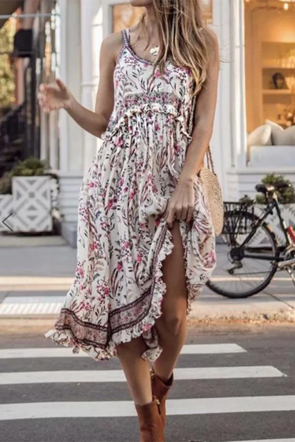 Womens Temperament Macrame Ruffle Sling Dress-Allyzone-Allyzone