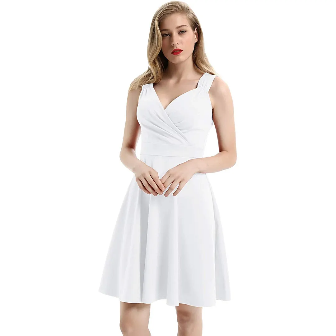 Sleeveless Wrap V-Neck A-line Bridesmaid Cocktail Party Dress for Women