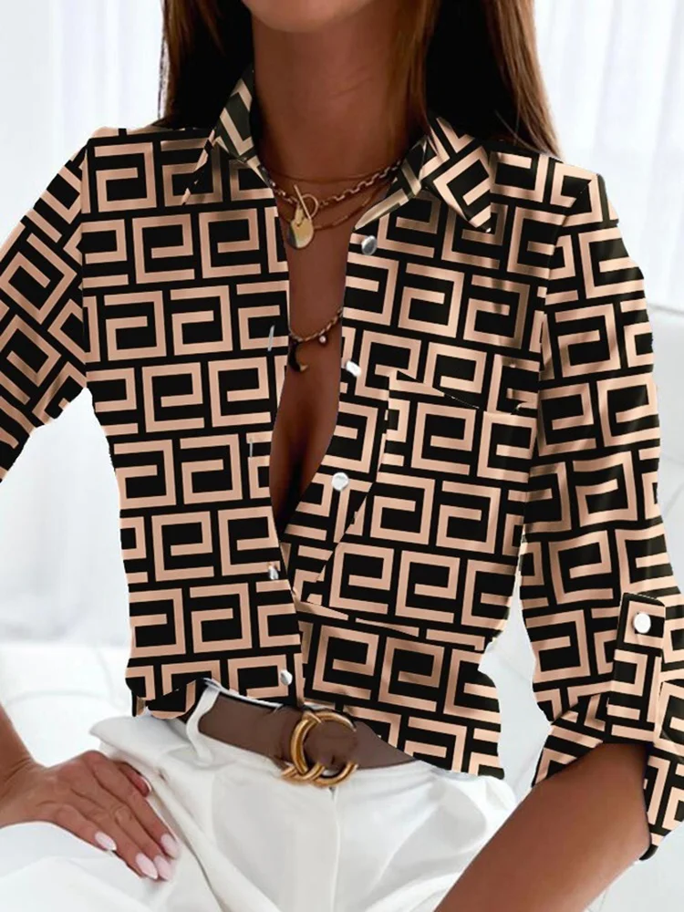Greek Key Print Long Sleeve Shirt