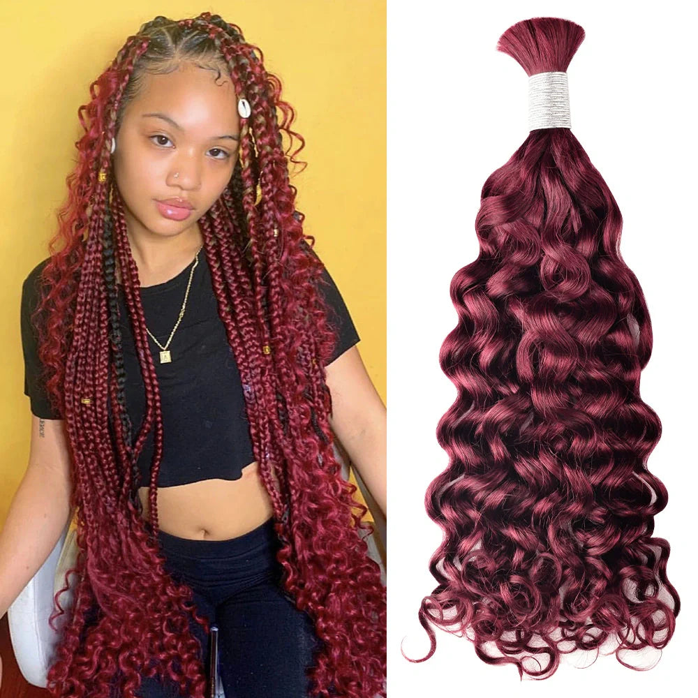 #99J Burgundy Hot Braids Bulk Human Hair Italian Curly BORUIHAIR