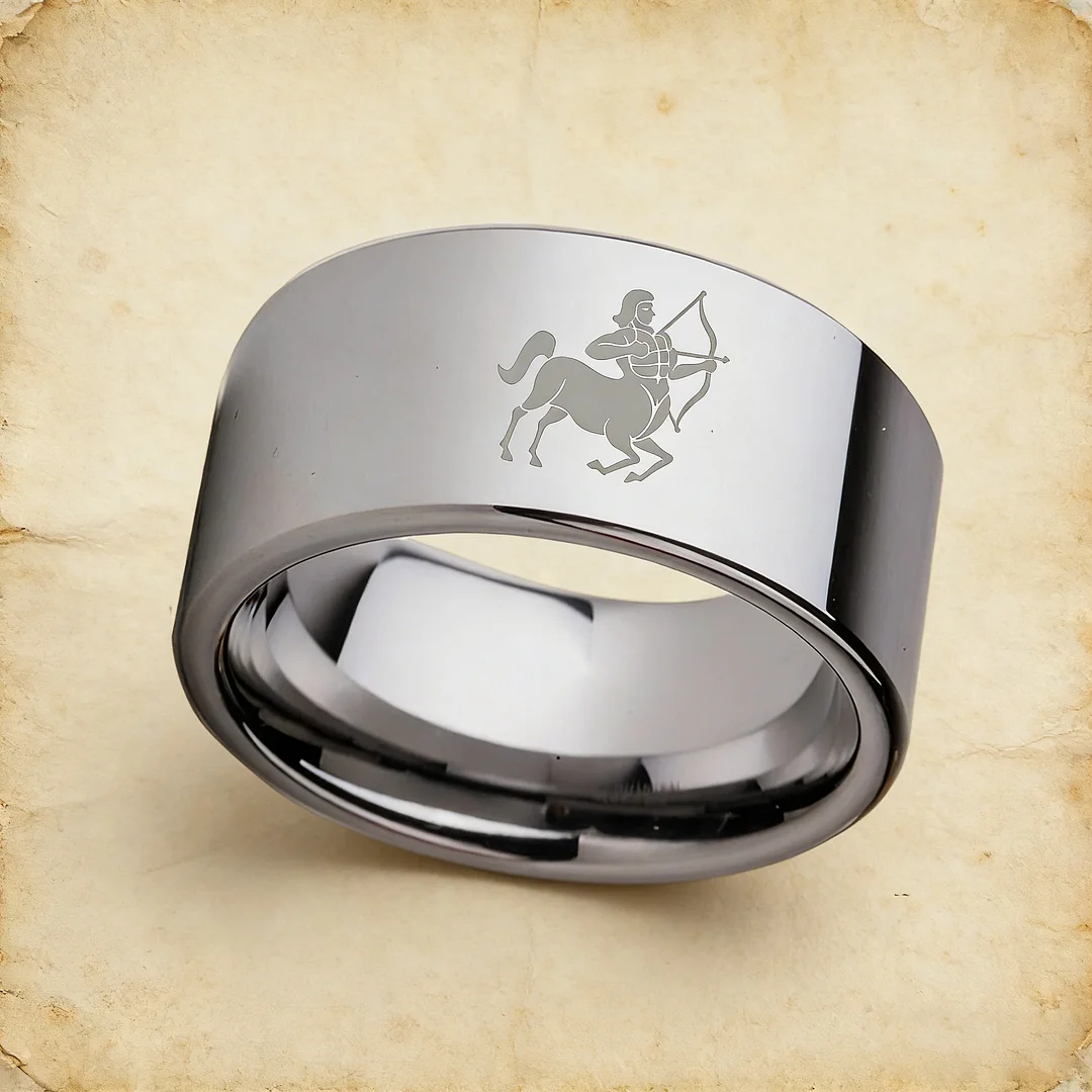 4MM 6MM 8MM 10MM Width Silver Flat Tungsten Wedding Bands Zodiac Sagittarius Laser Couple Tungsten Carbide Rings