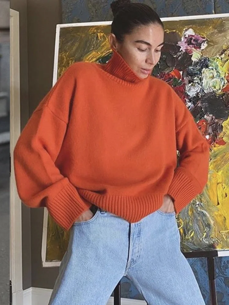 Athvotar Athvotar Selling Solid Women's Knitting Knitting Jacket High-Collar Sweater Loose 066