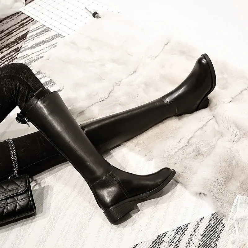Autumn and Winter Plus Velvet Knee-length Long Tube Women's Fashion Boots Women's Microfiber Round-toe Zipper Warm Winter Boots