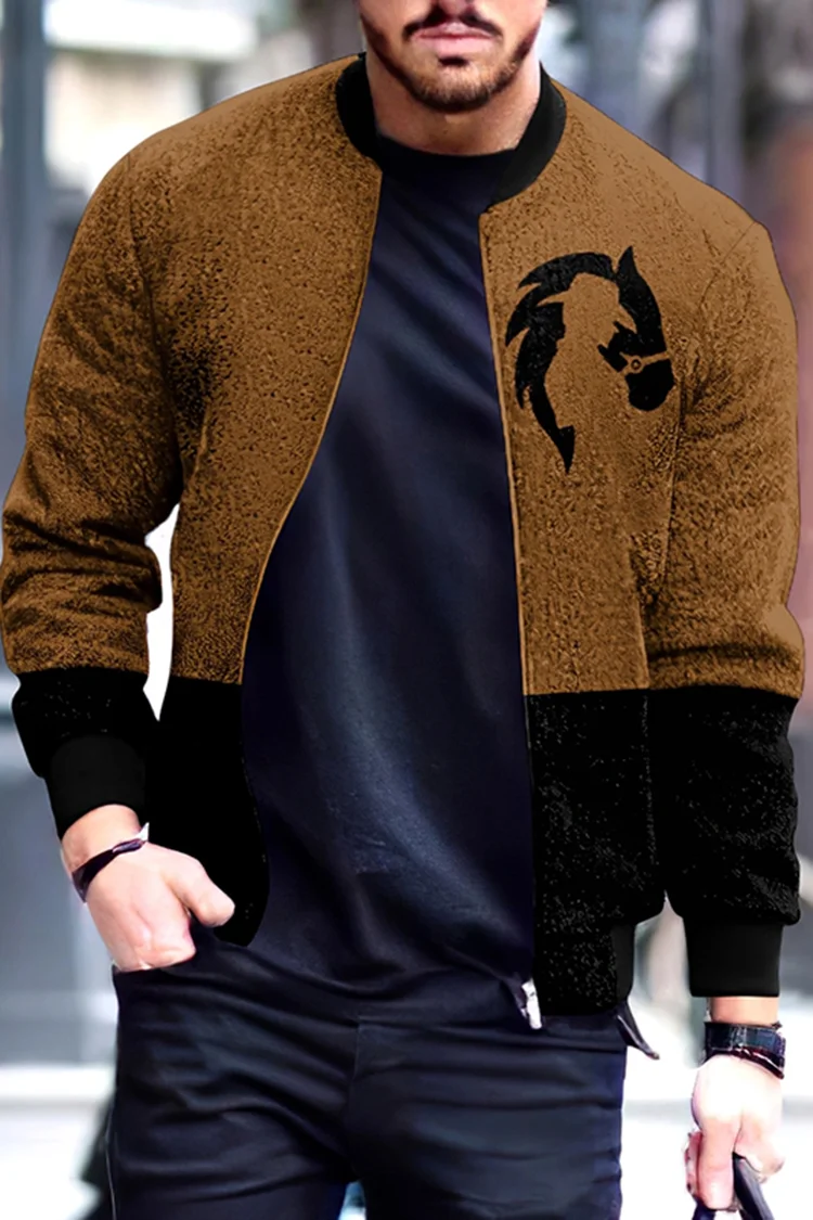 Trendy Paneled Denim Silhouette Print Jacket