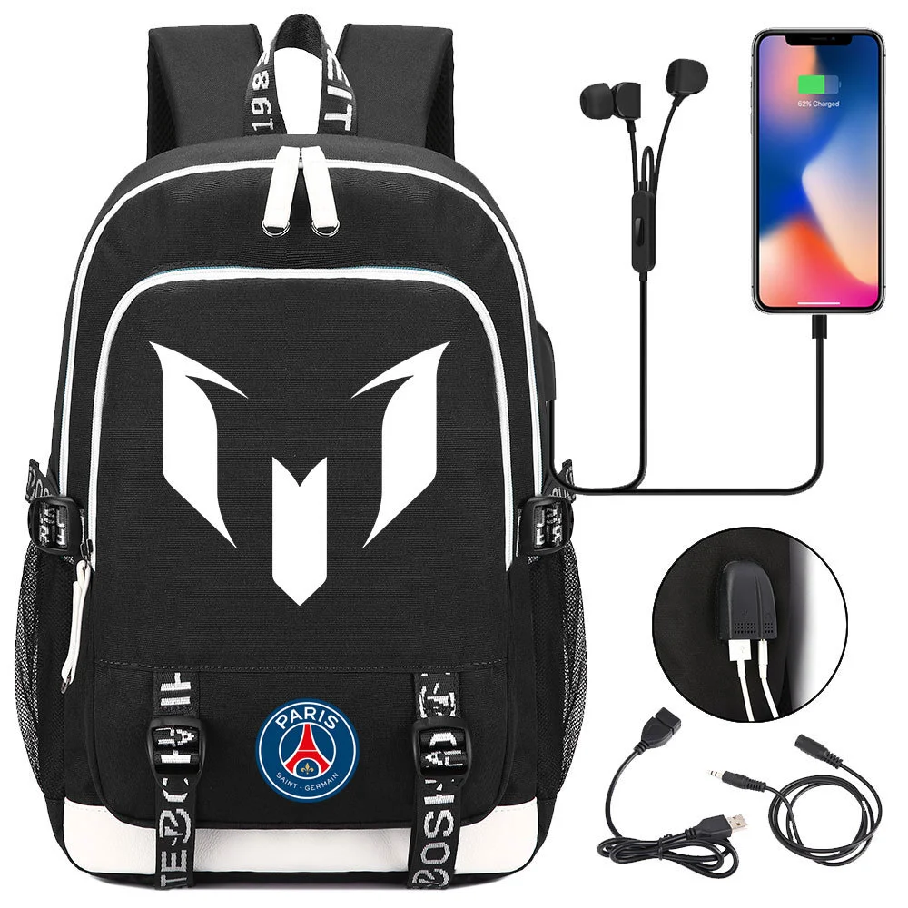 Buzzdaisy Get Your Little Messi Ready for School with our Lionel Messi Theme Backpack – Fits 15-inch Laptop, USB Charging Cable, and Ample Storage Space!