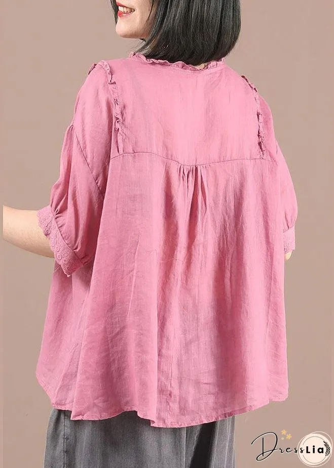 Stylish Green Wrinkled Button Summer Linen Shirt Half Sleeve