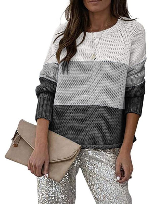 Women's Floral Long Sleeve Scoop Neck Colorblock Tops