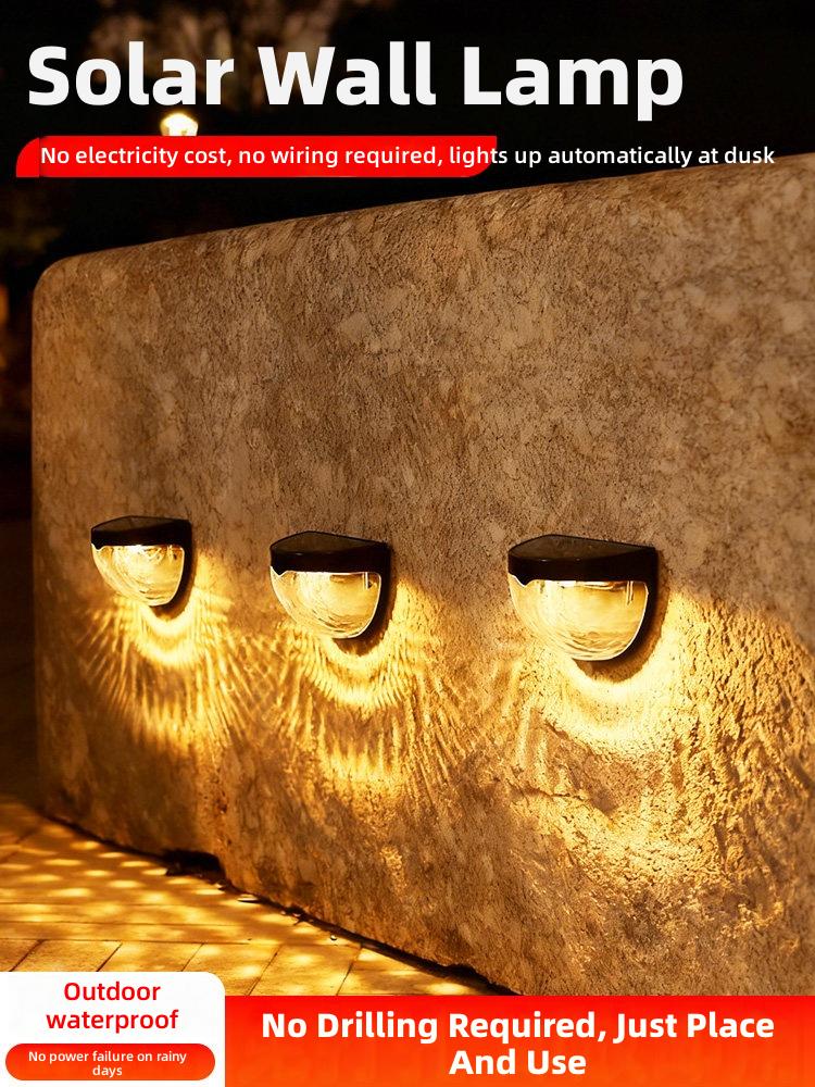 Solar Wall Lamp Outdoor Waterproof LED Light No Drilling Automatic Dusk Activation