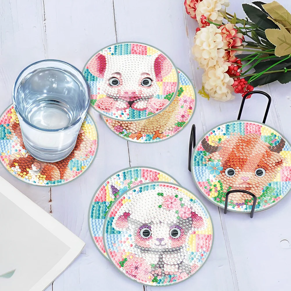 [Upgrade - Waterproof Coaster]6pcs DIY Cute Animal Coaster Set Holiday Christmas for Adults and Beginners(With Covers)