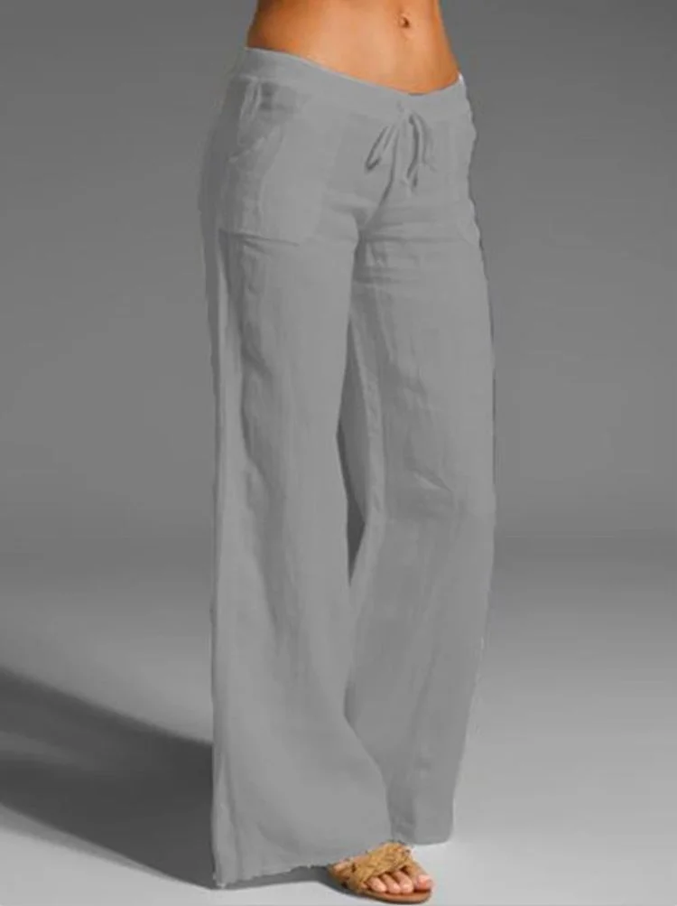 Solid Drawstring Flare Casual Elastic Waist Trousers Radinnoo.com