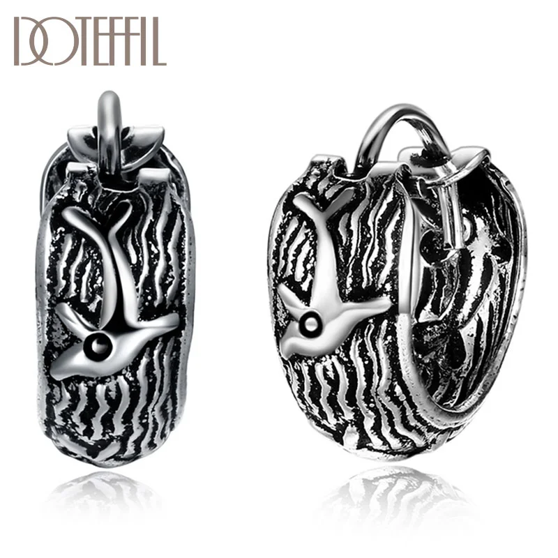 DOTEFFIL 925 Sterling Silver Retro Fish Round Circle Hoop Earring For Woman Jewelry