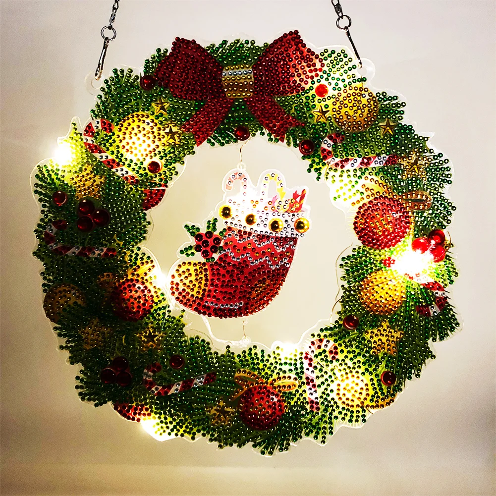 DIY Diamond Painting Hanging Christmas Flower Wreath Door Decor