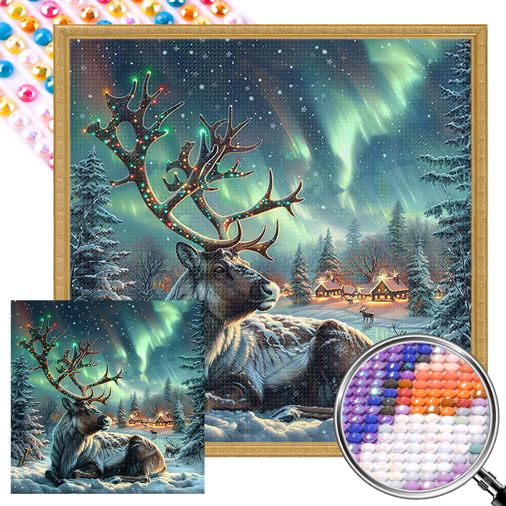 Moose In The Polar Night 40*40cm(picture) full round drill diamond painting with 3 to 5 colors of AB drills
