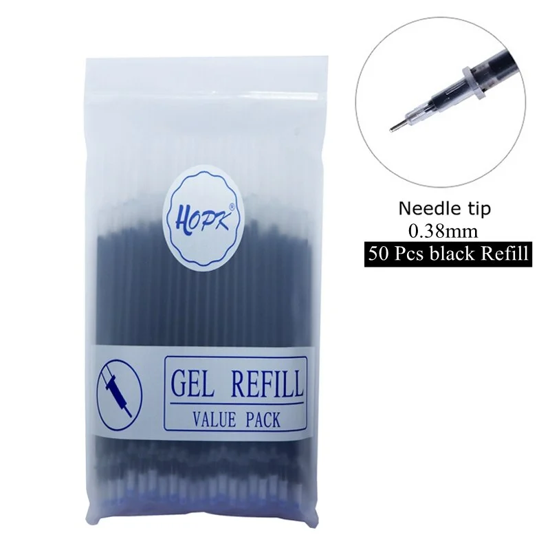 0.5mm/0.38mm 50pcs/set Gel Pen Refill Signature Rods Red Blue Black Office School Stationery Supplies Handles Needle /Bullet tip