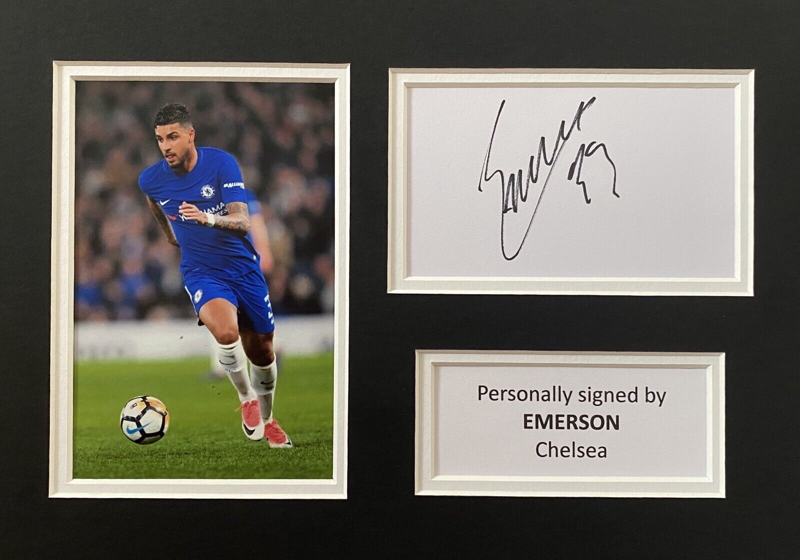 Emerson Hand Signed White Card In A4 Chelsea Mount Display