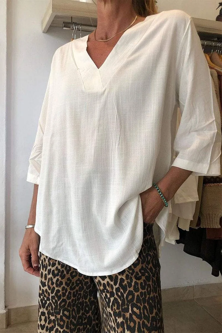Casual V-Neck 3/4 Sleeve T-Shirt 