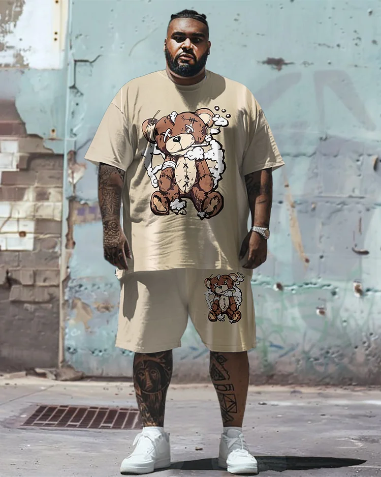 Printed Men's Plus Size Simple Bear Pattern Printed T-shirt Shorts Suit