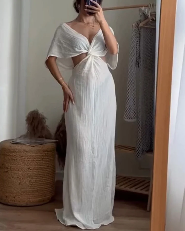Hollow solid color casual dress