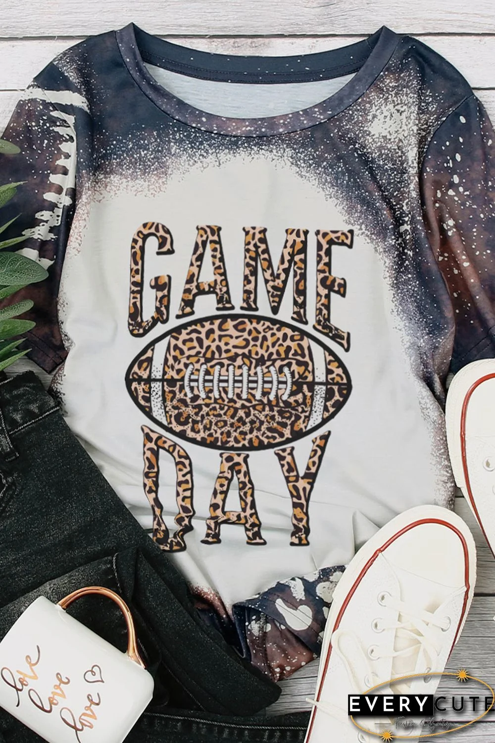 Multicolor GAME DAY Leopard Football Graphic Print Crew Neck T Shirt