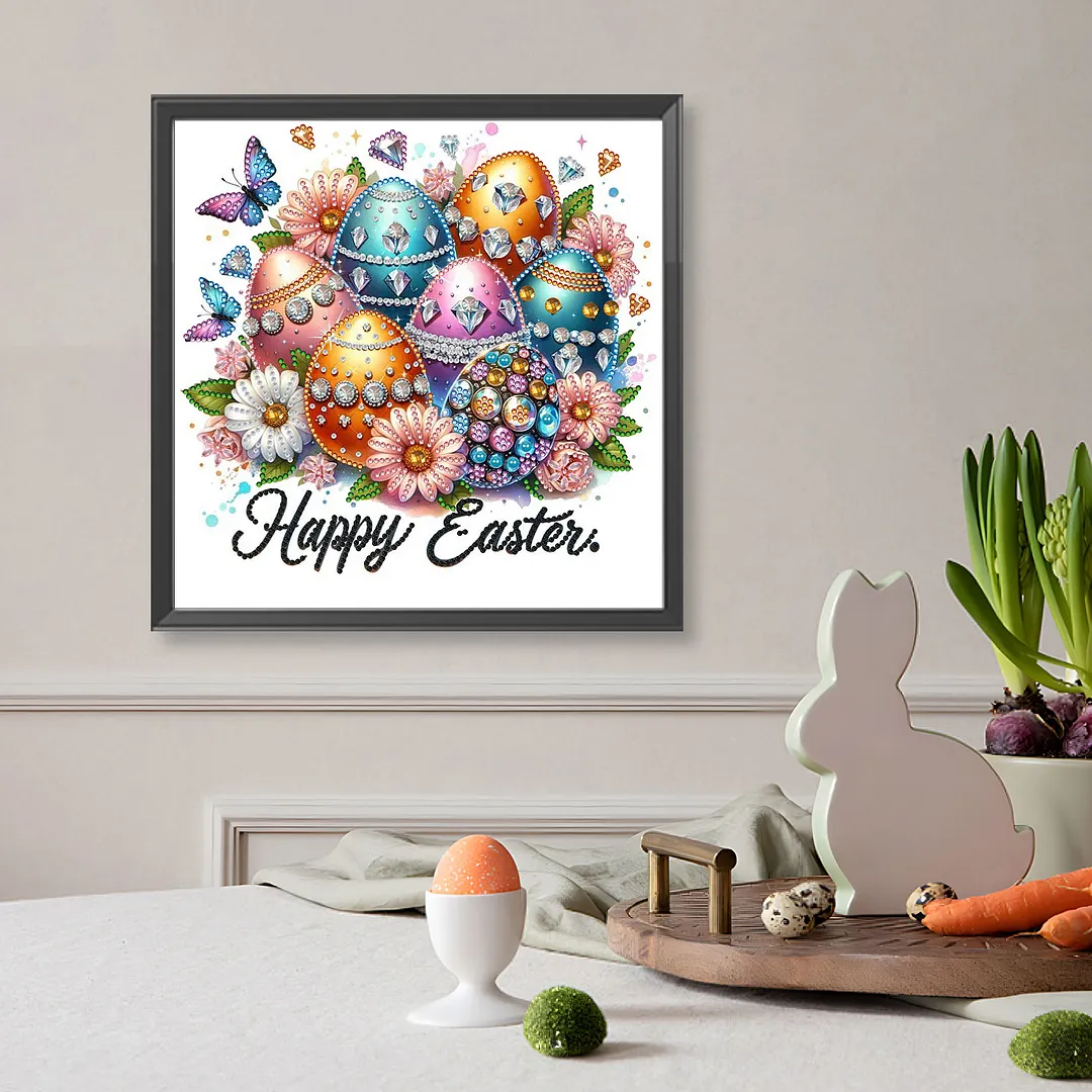 Happy Easter Special Shaped 5D DIY Partial Drill Diamond Painting Kits for Adults Beginners Home Decor Diamonds Dots Gem Art Kits 11.81x11.81inch