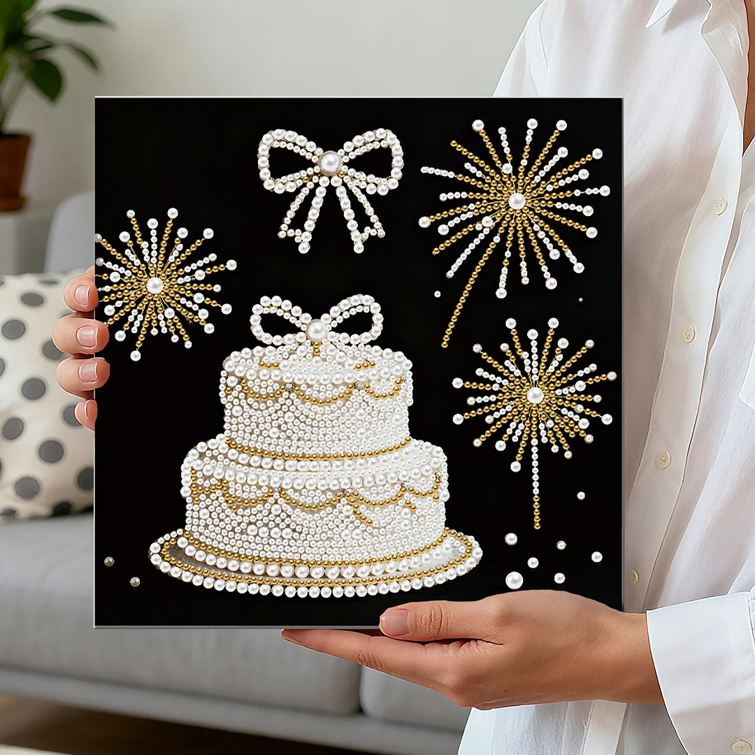 Cake DIY Pearl Art Diamond Painting Kit for Adults Home Decor 25x25cm With Frame