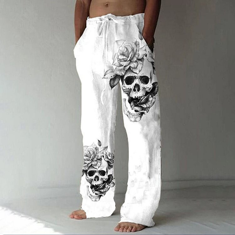 Print Straight Floral Lace-Up Men's Casual Pants