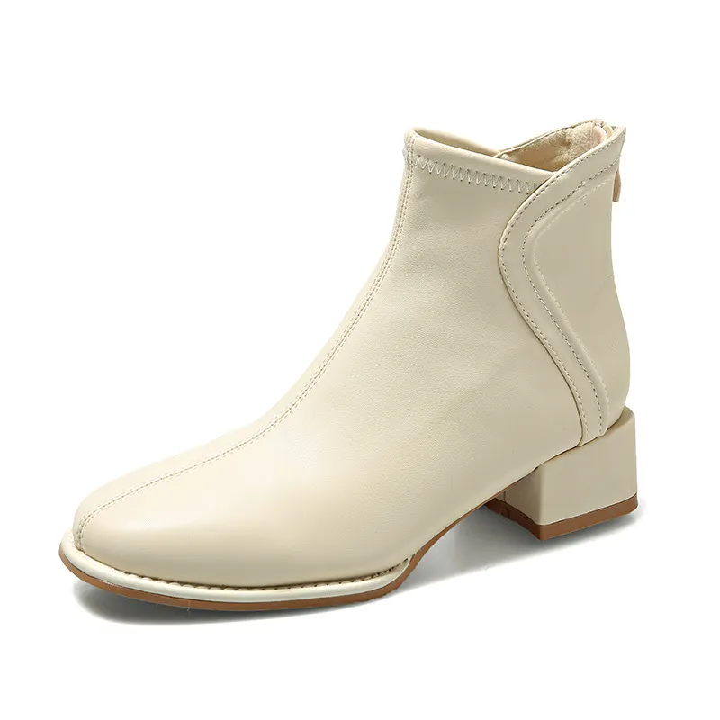 Churchf Autumn And Winter New Korean Version Of Fashion Short Boots Women Round Head Thick With High Heel Rear Zipper Martin Boots Women