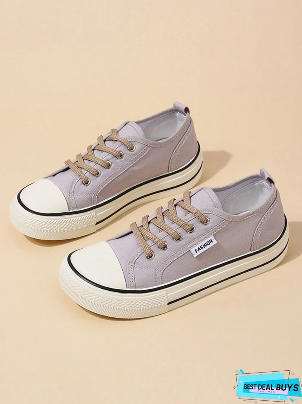 Casual Plain Color Split Joint Comfy Square Toe Lace-Up Canvas Shoes