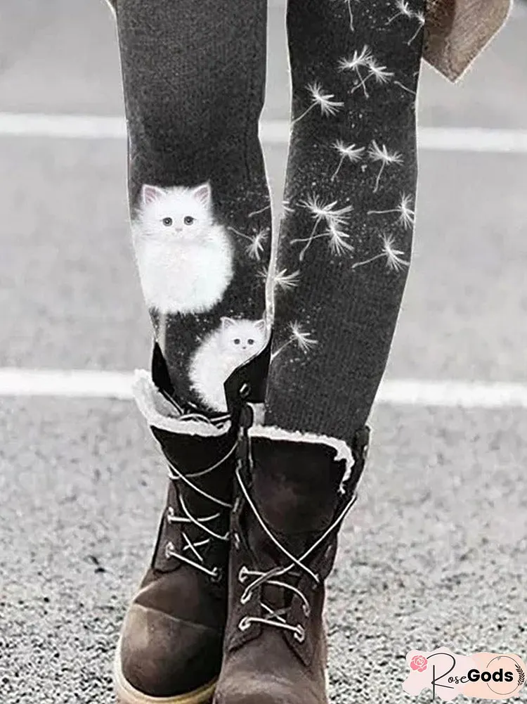 Dandelion Pattern Print Women Leggings