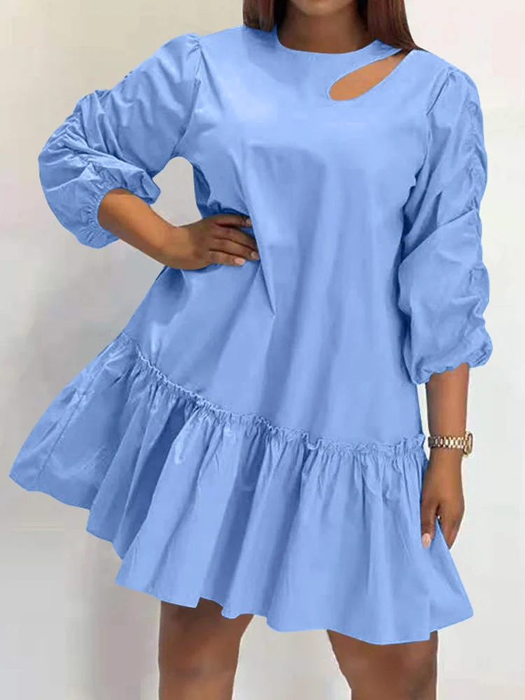 Plus size round neck long sleeve women's dress SKUH71706 QueenFunky