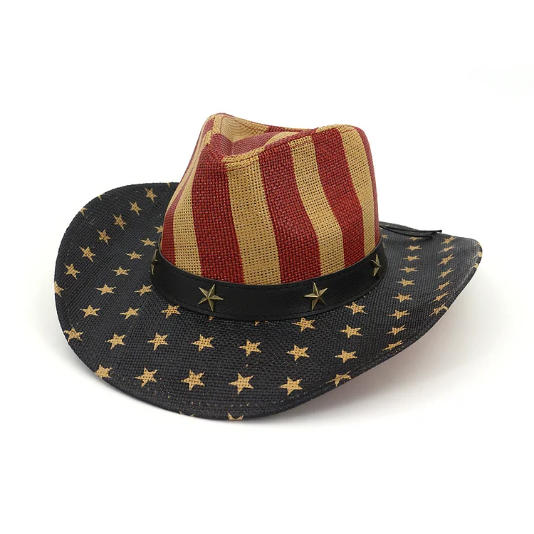 American Flag Vintage Western Cowboy Straw Hat