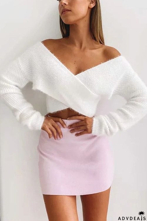 Fuzzy Cross Crop Sweater