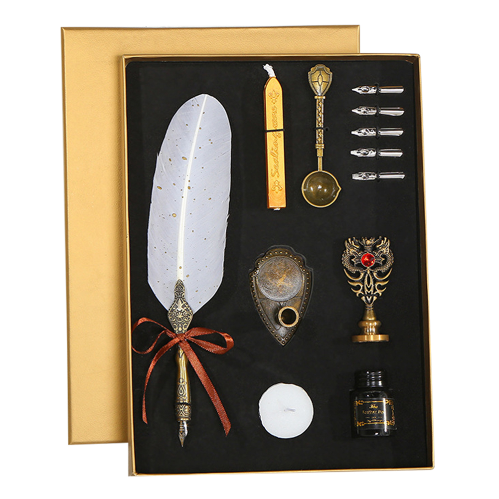 

Retro Sprinkling Gold with Nib Ink Bottle Calligraphy Feather Dip Pen Kit, 501 Original