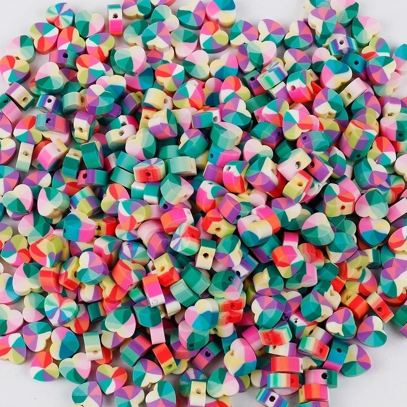 1 Pack Soft Clay Rainbow Heart Shape Beads