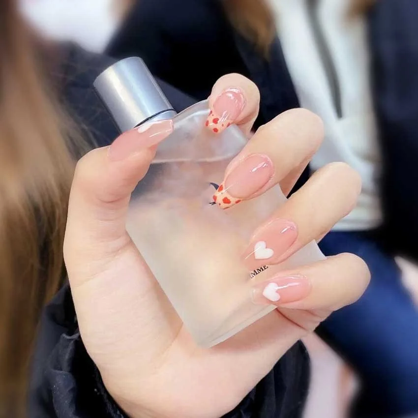 24Pcs/Set Nails Extension System Full Cover Coffin Medium Dripping Diamond Heart Shape Press on False Nail Tips-Nail Inspo